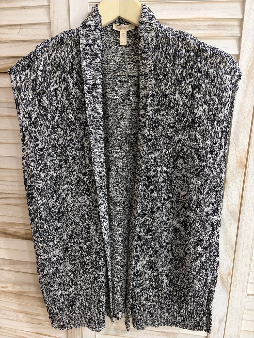 Eileen Fisher Women's Black & White Marled Open-Front Sweater Vest